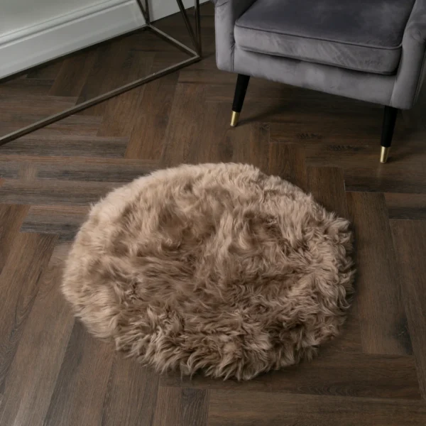 Brown Round Sheepskin Rug