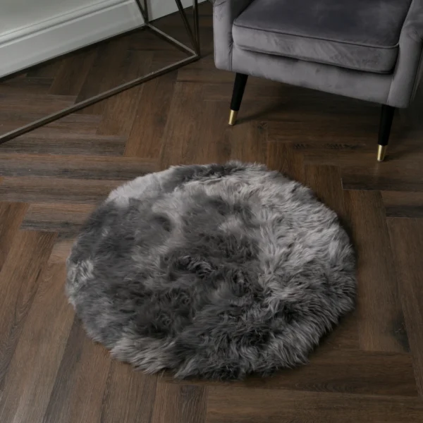 Grey Round Sheepskin Rug