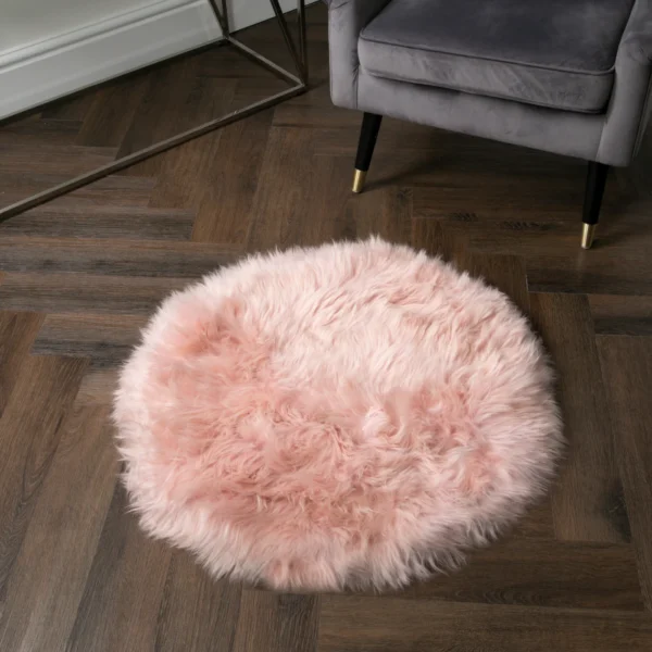 Pastel Pink Round Sheepskin Rug