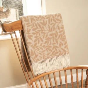 Beige Wool Blanket Leaf Pattern