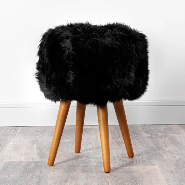 Black Sheepskin Dark Wood Stool