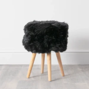 Black Sheepskin Light Wood Stool