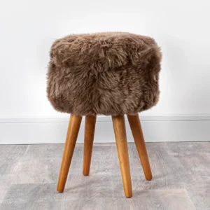 Brown Sheepskin Dark Wood Stool