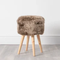 Brown Sheepskin Light Wood Stool