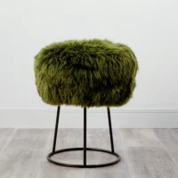 Green Sheepskin Metal Stool