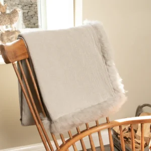 Grey Linen Blanket Sheepskin Trim