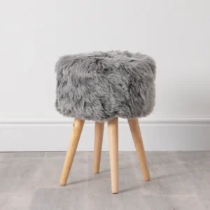 Grey Sheepskin Light Wood Stool