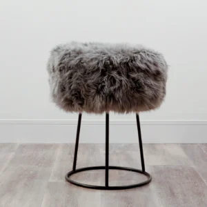 Grey Sheepskin Stool with Metal Legs