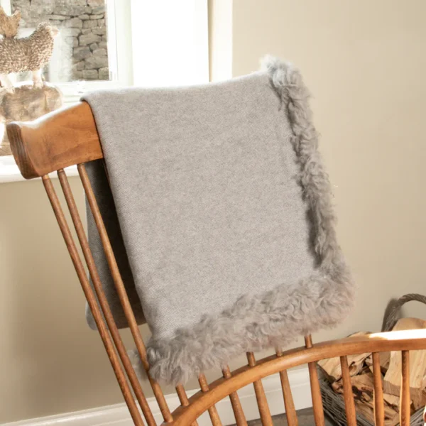 Grey Wool Blanket Sheepskin Trim