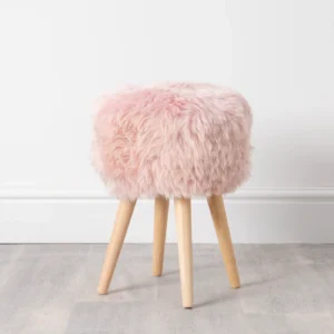 Pink Sheepskin Light Wood Stool