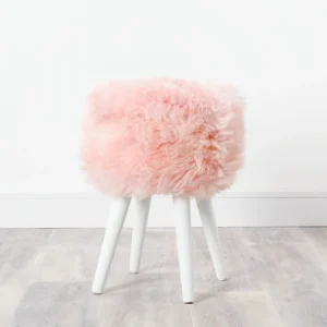 Pink Sheepskin White Wood Stool