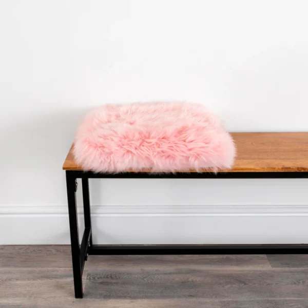 Pastel Pink Square Sheepskin Cushioned Seat Pad - Image 2