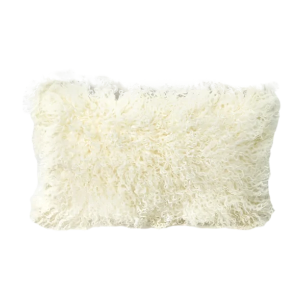 Natural White Curly Rectangular Sheepskin Cushion - Image 2