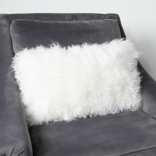 Natural White Curly Rectangular Sheepskin Cushion