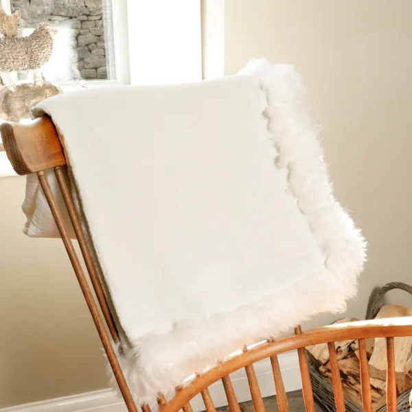 White Linen Blanket Sheepskin Trim