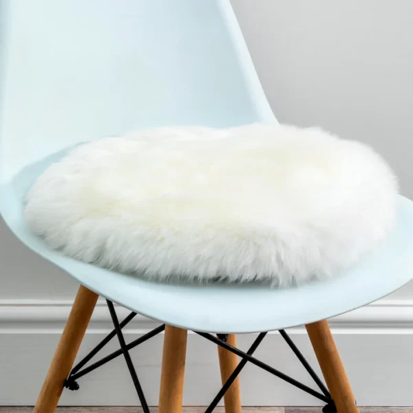 Natural White Round Sheepskin Cushioned Seat Pad