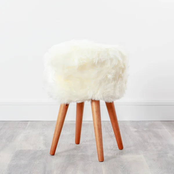 White Sheepskin Dark Wood Stool