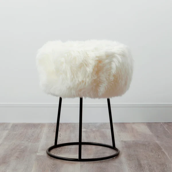 Luxurious White Sheepskin Metal Stool from Simply Sheepskin