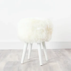 White Sheepskin White Wood Stool