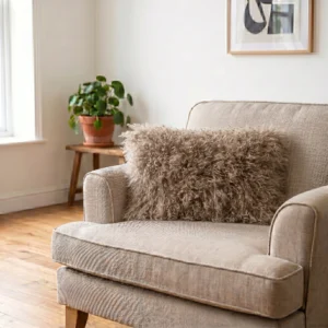 Light Brown Curly Rectangular Sheepskin Cushion