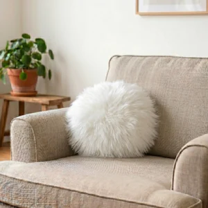 Natural White Round Sheepskin Cushion