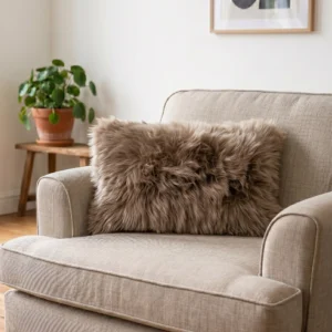 Light Brown Rectangular Sheepskin Cushion