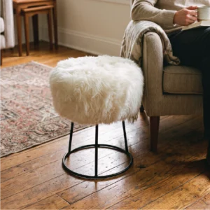 White Sheepskin Stool - Metal Legs