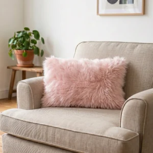Pastel Pink Rectangular Sheepskin Cushion