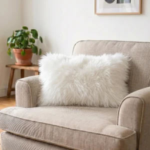 Natural White Rectangular Sheepskin Cushion