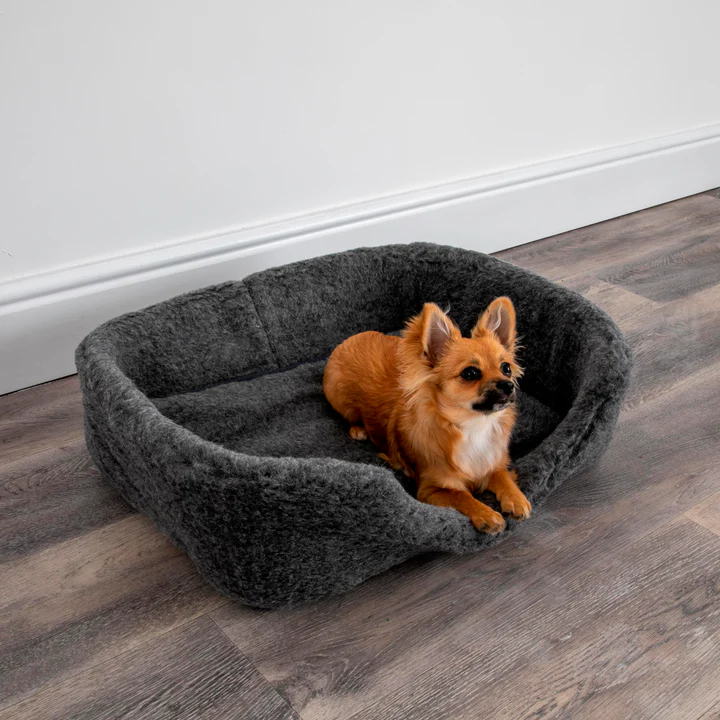 Grey Merino Wool Dog Bed