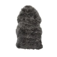 The Grey Sheepskin Rug – Extra Large is rectangular with long, soft, wavy dark grey fibres. Its thick, plush texture and irregular edges give it a natural look. Shown on a plain white background.