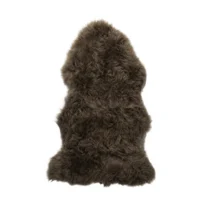 An extra large, dark brown Taupe Sheepskin Rug with thick, fluffy texture and dense, long wavy fibres is shown on a plain white background, highlighting its cosy and soft appearance.