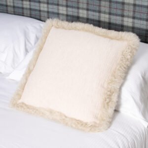 Beige Linen Cushion with Sheepskin Trim 45x45cm