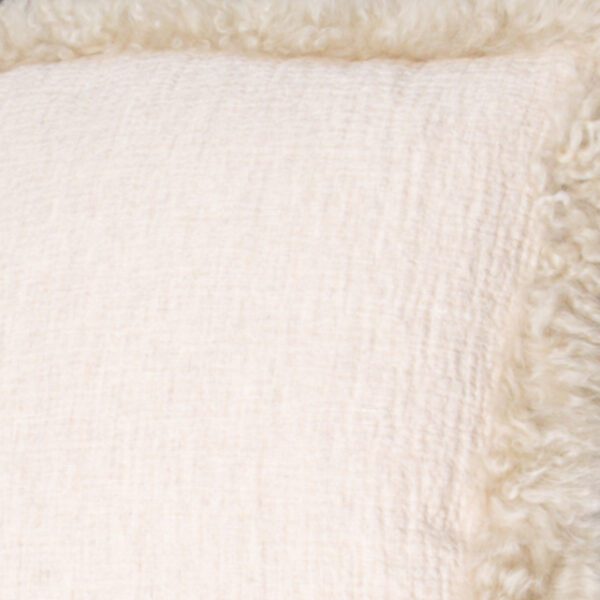 Beige Linen Cushion with Sheepskin Trim 45x45cm - Image 2