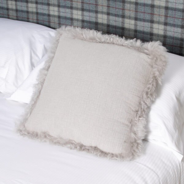 Grey Linen Cushion with Sheepskin Trim 45x45cm