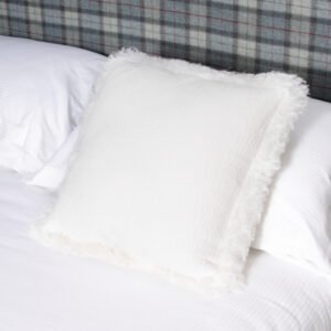 White Linen Cushion with Sheepskin Trim 45x45cm