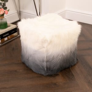 Ivory and Charcoal Goatskin Ombre Pouf