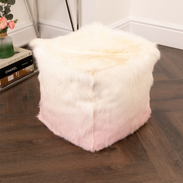 Ivory and Pink Goatskin Ombre Pouf