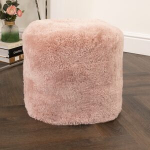 Pink Short Pile Sheepskin Pouf