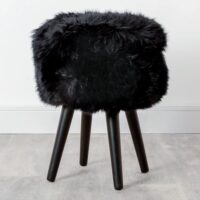 Black Sheepskin Wood Stool