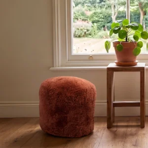 Coral Short Pile Sheepskin Pouf