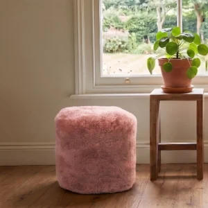 Pink Short Pile Sheepskin Pouf
