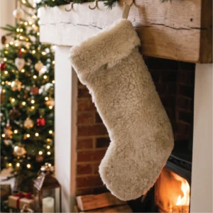 Beige Sheepskin Christmas Stocking