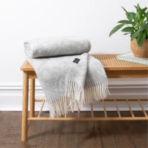 Light Grey Wool Blanket - Dragon Tree Leaf