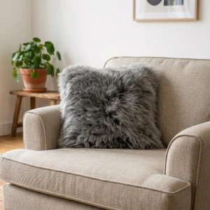 Grey Sheepskin Cushion 45x45cm