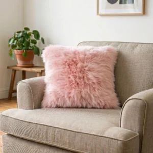 Blush Pink Sheepskin Cushion 45x45cm