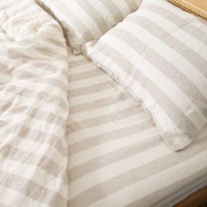 Natural Stripes 100% Linen Fitted Sheet
