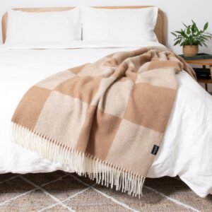 Checkerboard Beige Wool Blanket