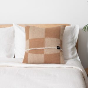Checkerboard Beige Wool Cushion 45x45cm