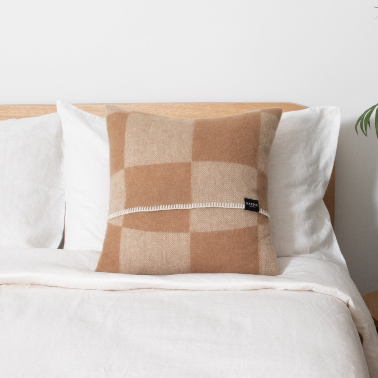 Checkerboard Beige Wool Cushion 45x45cm